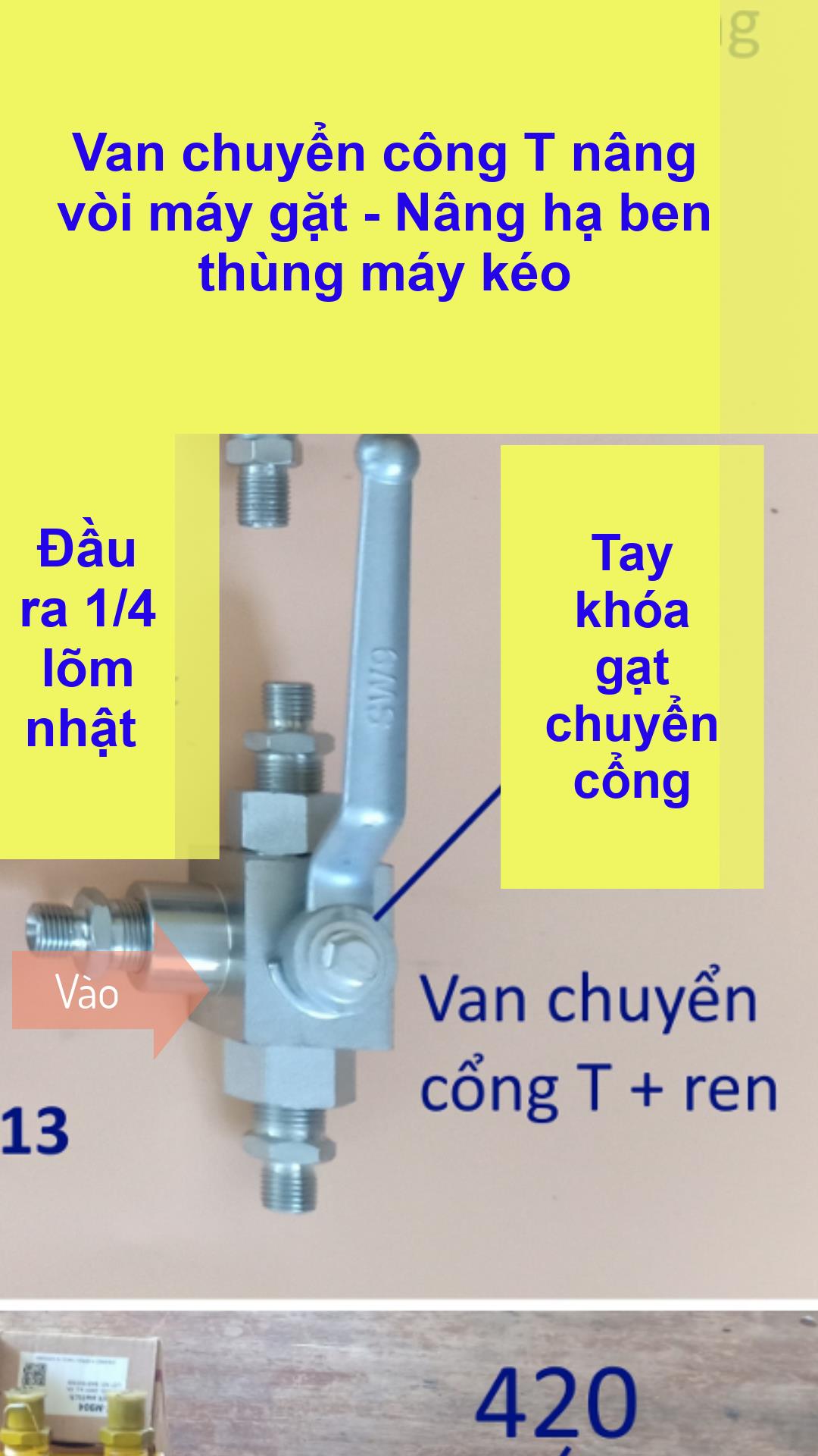 Van chia T lắp ben thùng, lắp nâng hạ vòi xả lúa